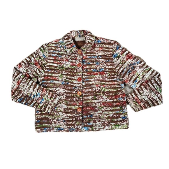 Life Style Jackets & Blazers - Vintage Lifestyle Womens Textured Jacket Size L Abstract Print Button Front Boho